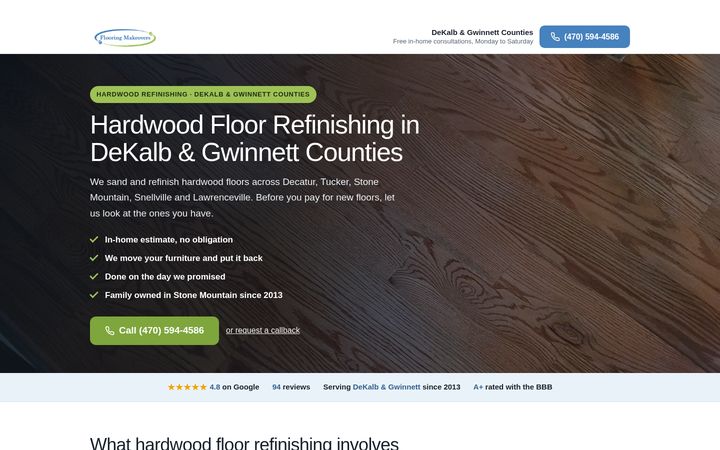 Flooring Makeovers landing page by Draft First Sites